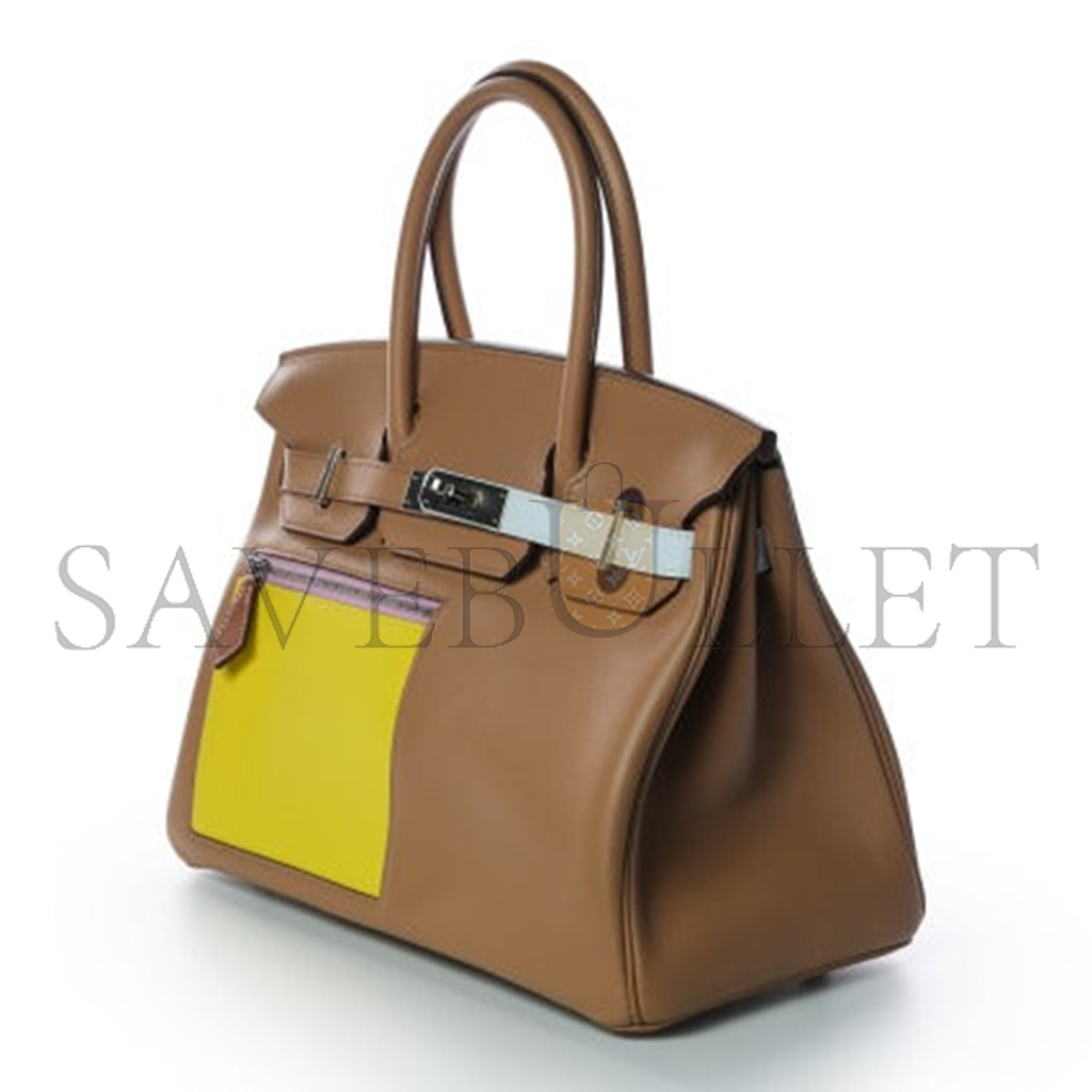 HERMÈS MASTER BIRKIN COLORMATIC 30 SWIFT LEATHER CHAILIMEBLUE BRUMECASSIS SILVER BUCKLE BAG MSBK3515001 (30*22*16cm)